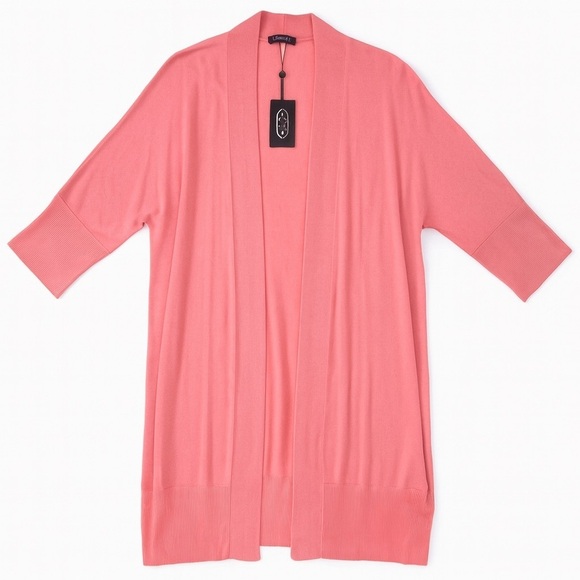 NWT Magaschoni Silk Cashmere Peony Pink Dolman Long Cardigan Sweater Large - Picture 1 of 7